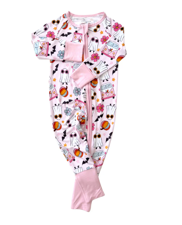 (5MOQ) Newborn Baby Girls Halloween Ghost Bamboo Zip Romper Pre-order