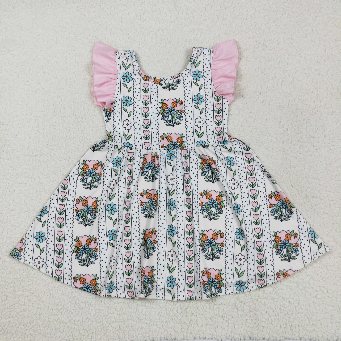 GSD2527 Baby Girls Pink Flowers Flutter Sleeve Dress