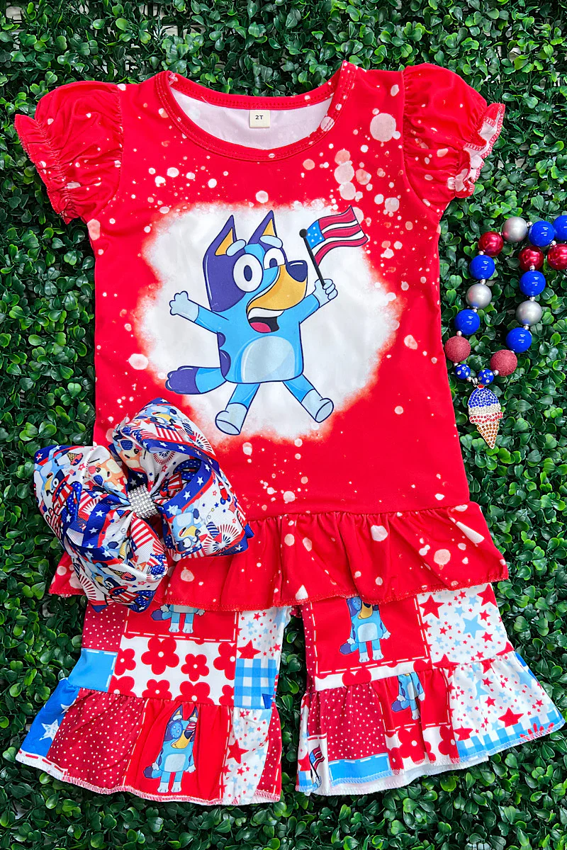Kids Girls July 4th Cartoon Dog Set Pre-order 3 MOQ
