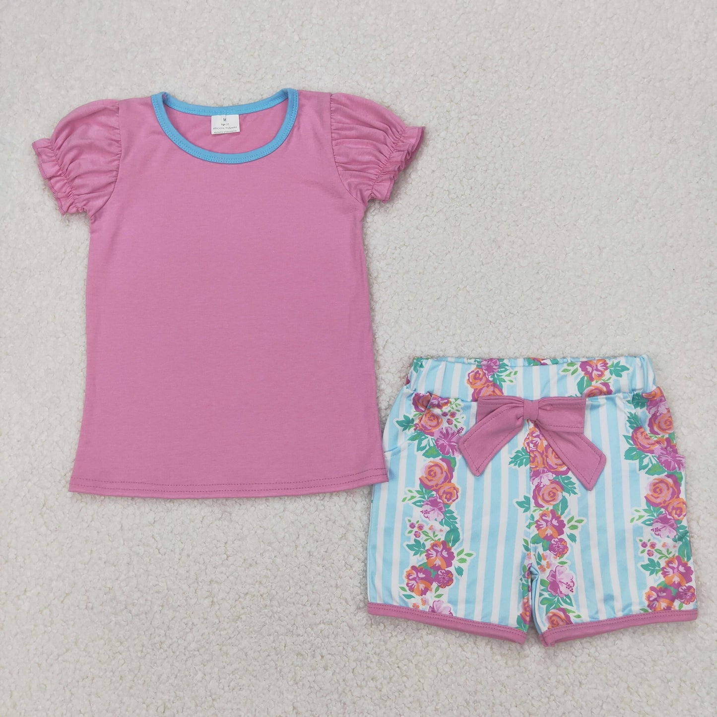 Baby Girls Pink Short SLeeve Floral Shorts Set