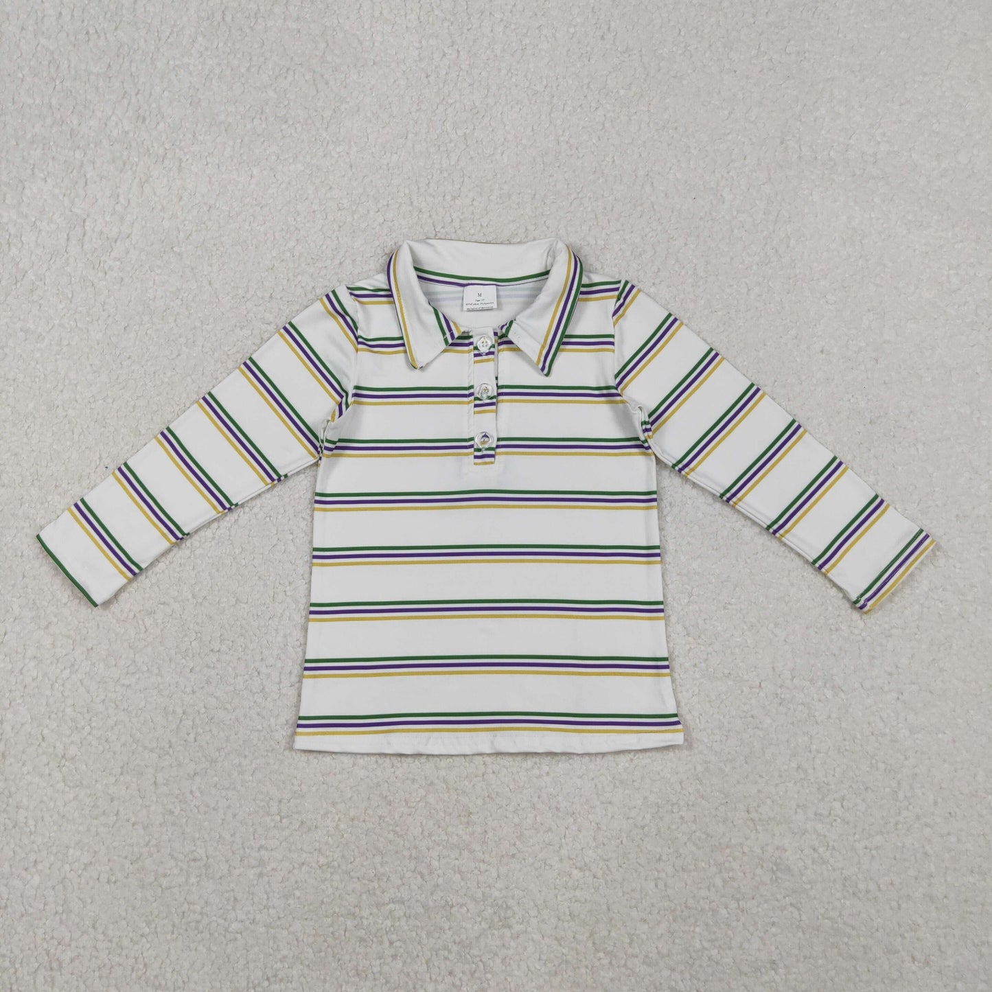 BT1375 Kids Boys Mard Gras Long Sleeve Polo Top