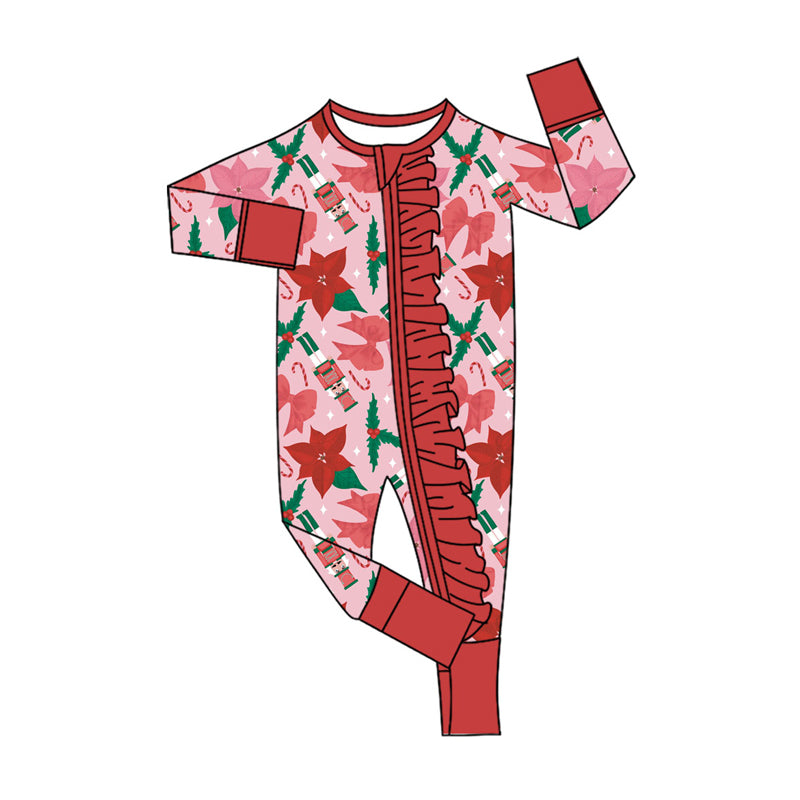 20 MOQ Preorder Baby Girls Christmas Nutcracker Long Sleeve Bamboo Romper