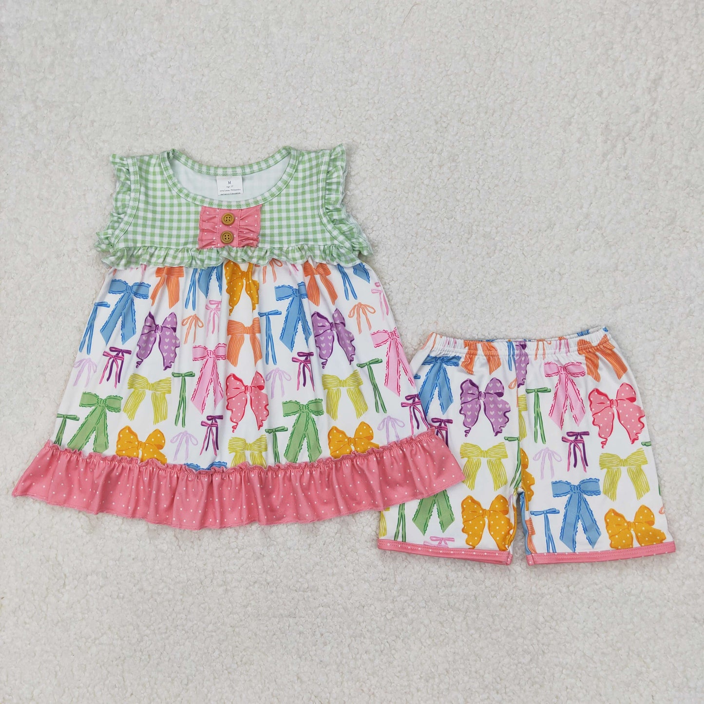 Baby Girls Sleeveless Button Down Colorful Bows Tunic Short Set