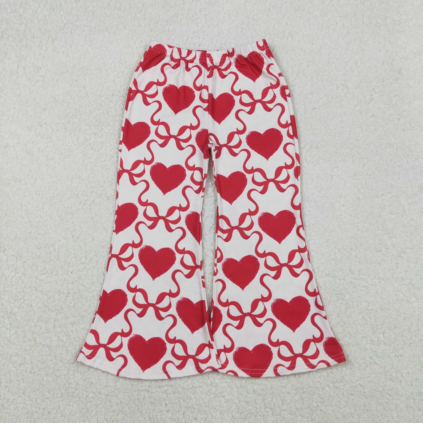 P0895 Kids Girls Heart Trellis Bow Print Flare Pants Preorder