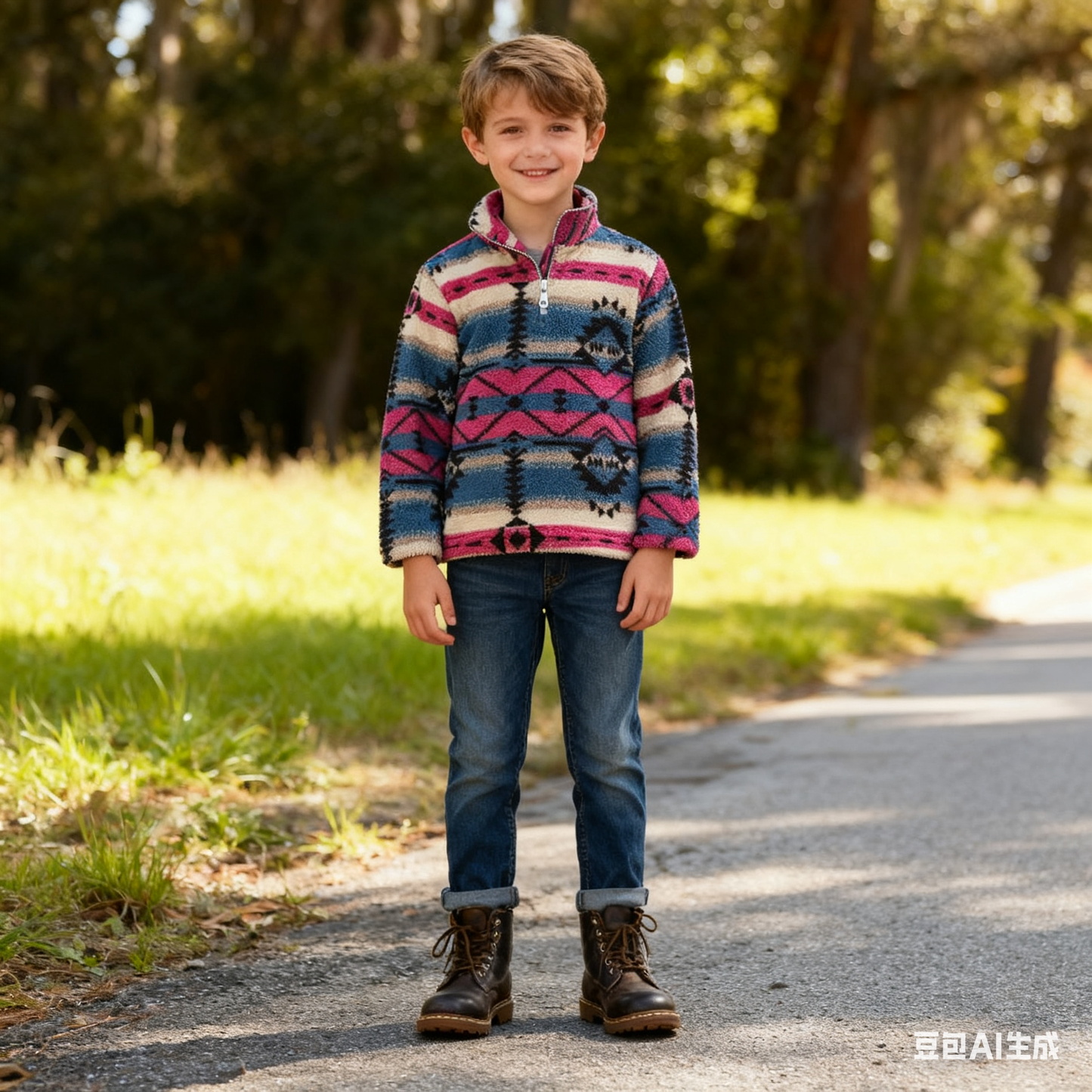 Baby Kids Children Aztec Western Thick Zip Sherpa Pullovers Tops