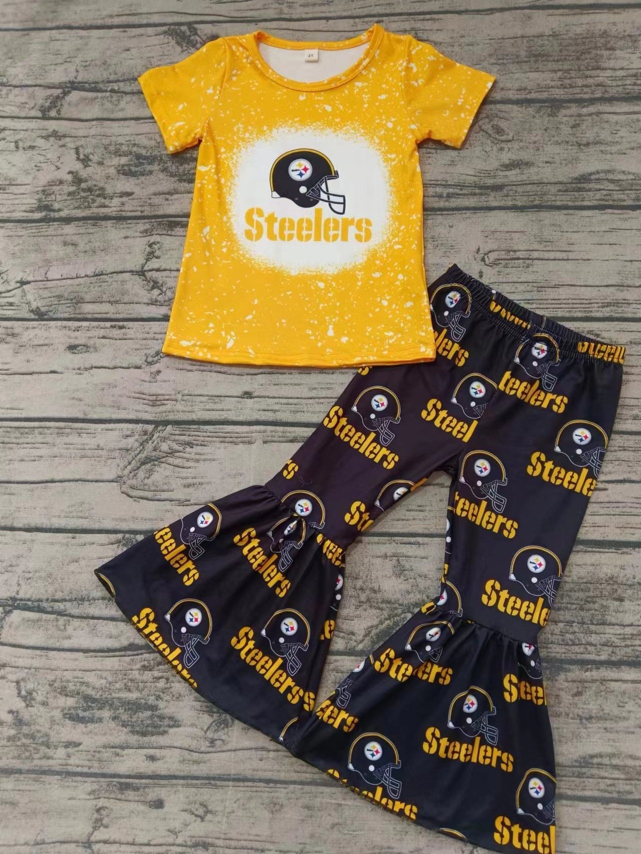 Baby Girls Sport Team Steelers Bell Bottom Pants Set 5 MOQ Preorder