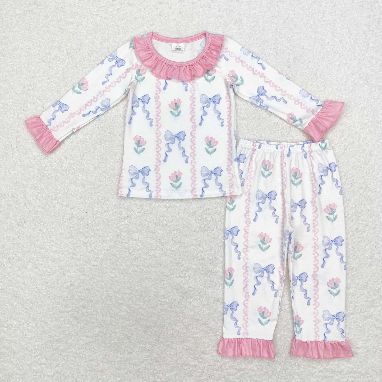 Baby Girls Blue Bow Long Sleeve Bamboo Pajama Set