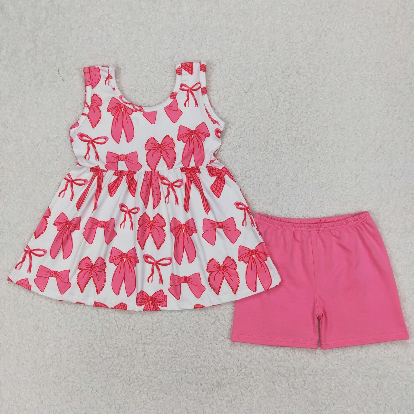 GSSO2450 Baby Girls Pink Bow Tunic Top Ruffle Shorts Set
