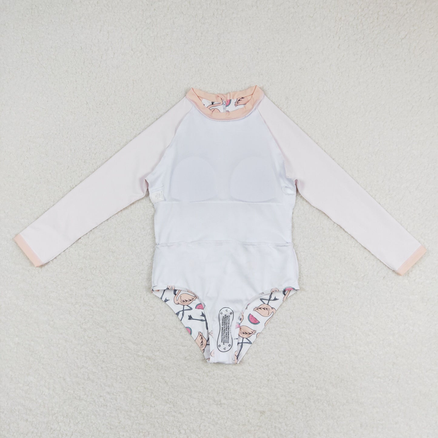S0245 Kids Girls Daisy Flamingo Long Sleeve Swimsuit Swimwear