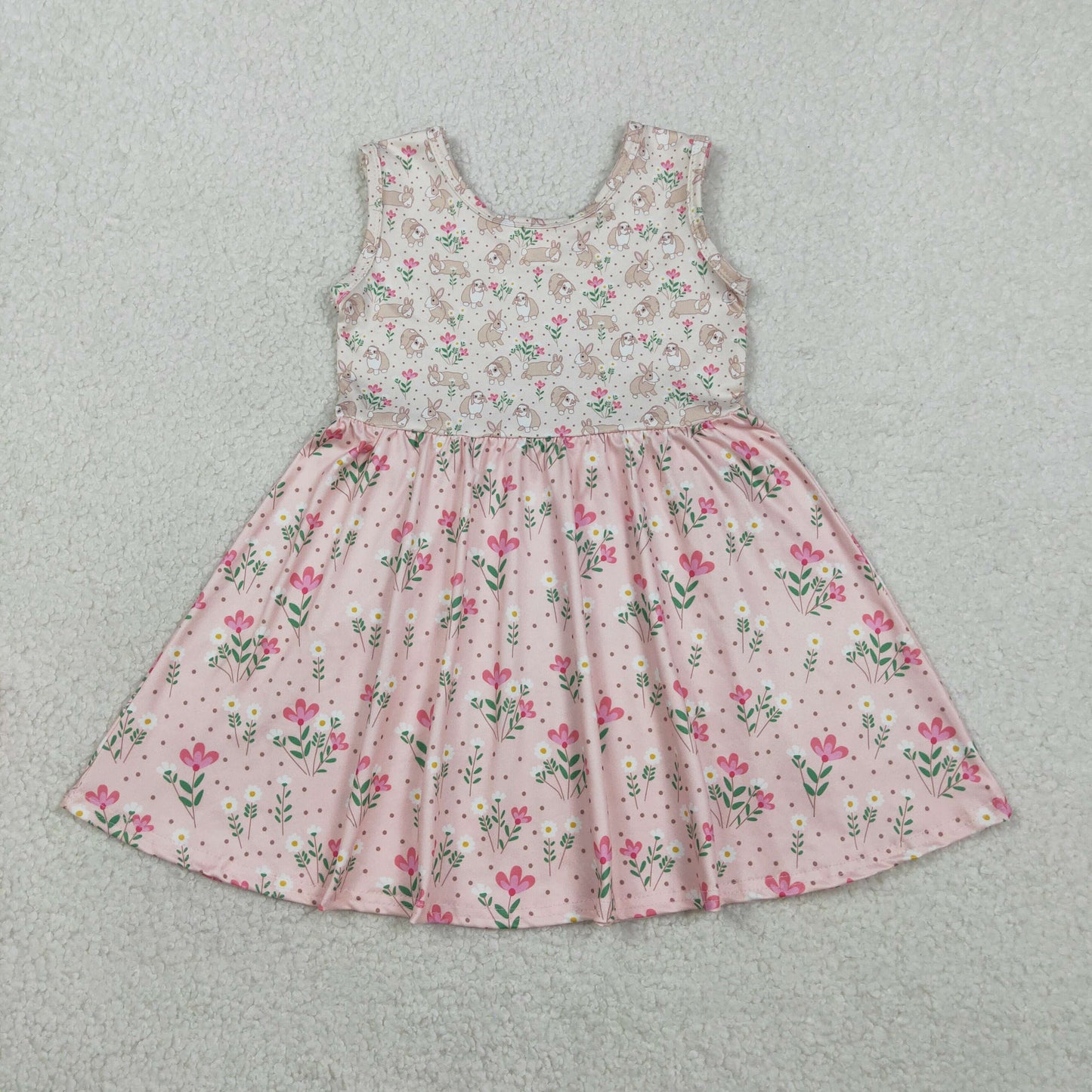 GSD2984 Baby Girls Bunny Flowers Sleeveless Dress