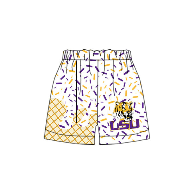 Preorder 5 MOQ Kids Boys Sport Team LSU Tiger Ice Dream White Shorts