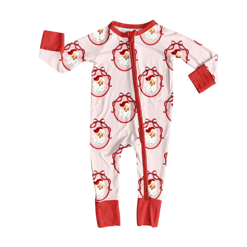 20 MOQ Preorder Baby Girls Christmas Santa Bow Long Sleeve Bamboo Romper