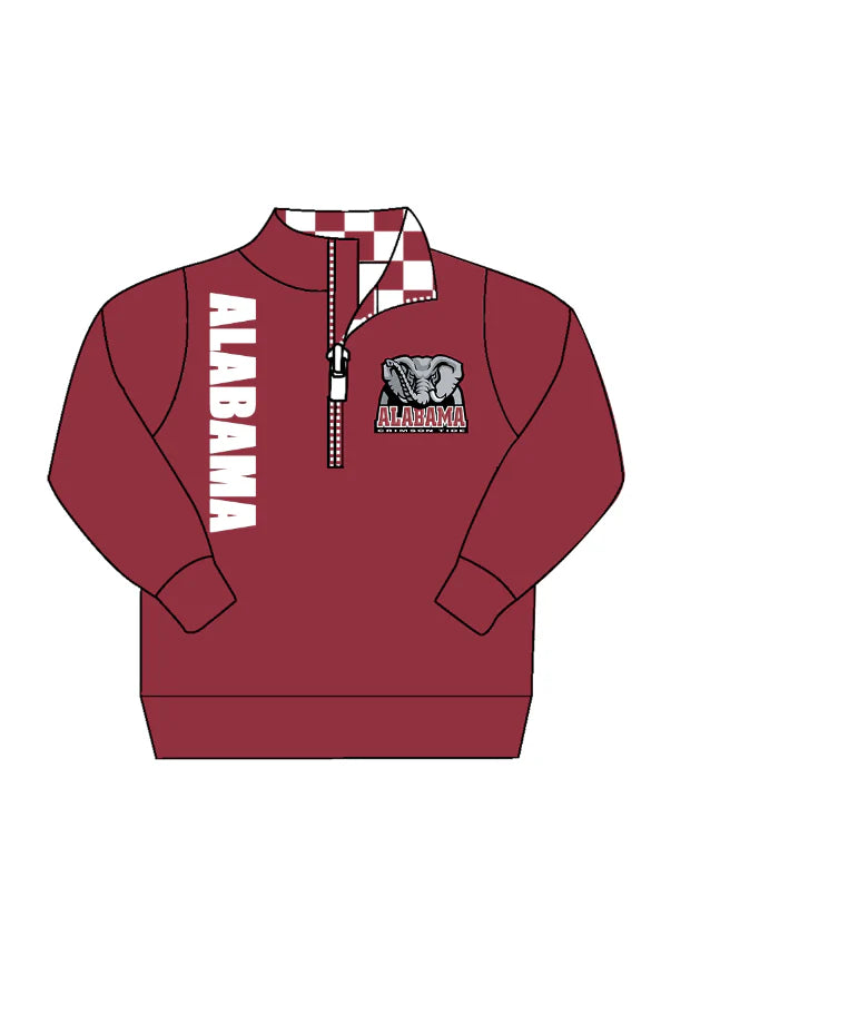 Preorder , 5 MOQ Baby Boys Sport Team Alabama Zip Pullover Top