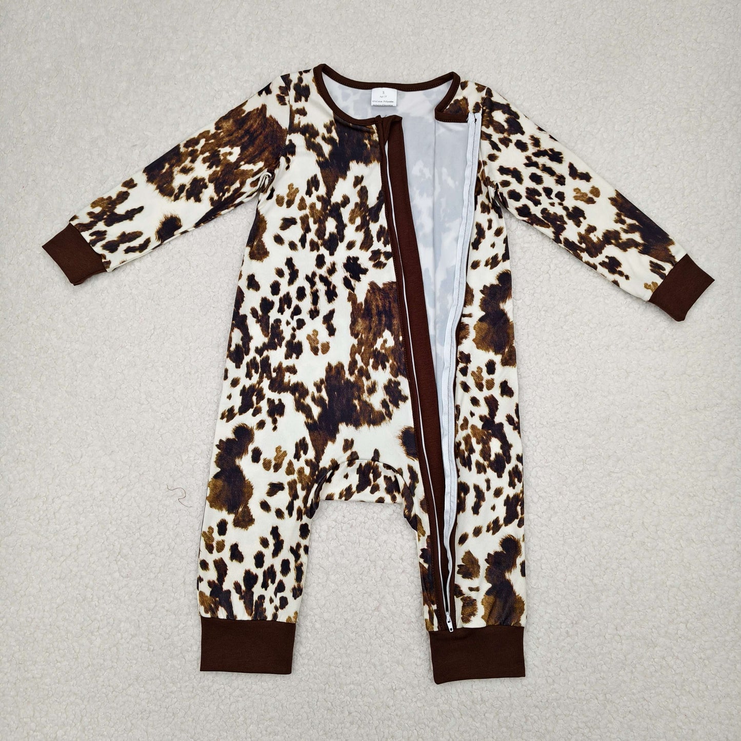 LR2189 Cute Baby Cow Print Long Sleeve Zipper Romper