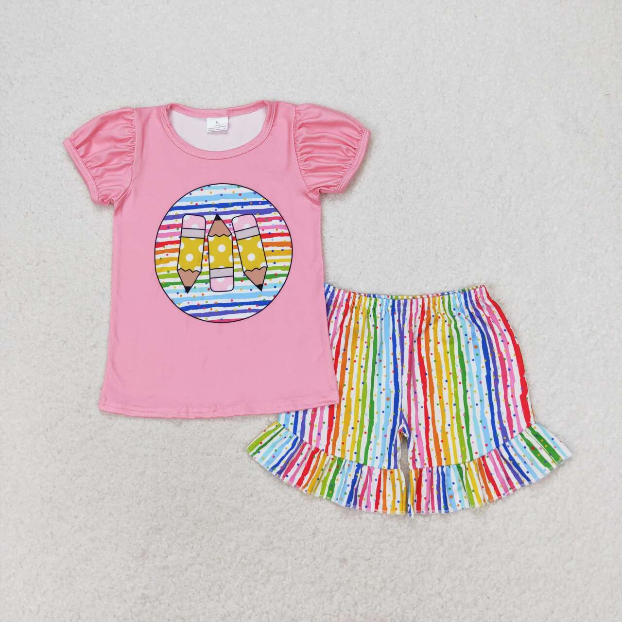 Kids Girls Back to School Pen Colorful Striped Shorts Set
