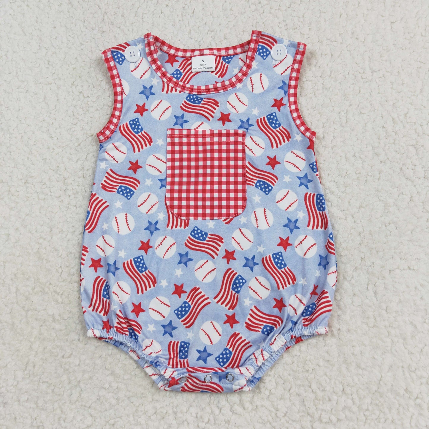 Baby Boys Summer USA Flag Baseball Romper