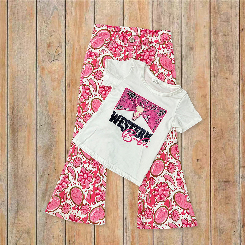 Cowgirl Western Baby Pink Jeans Bell Bottom Pants Outfit