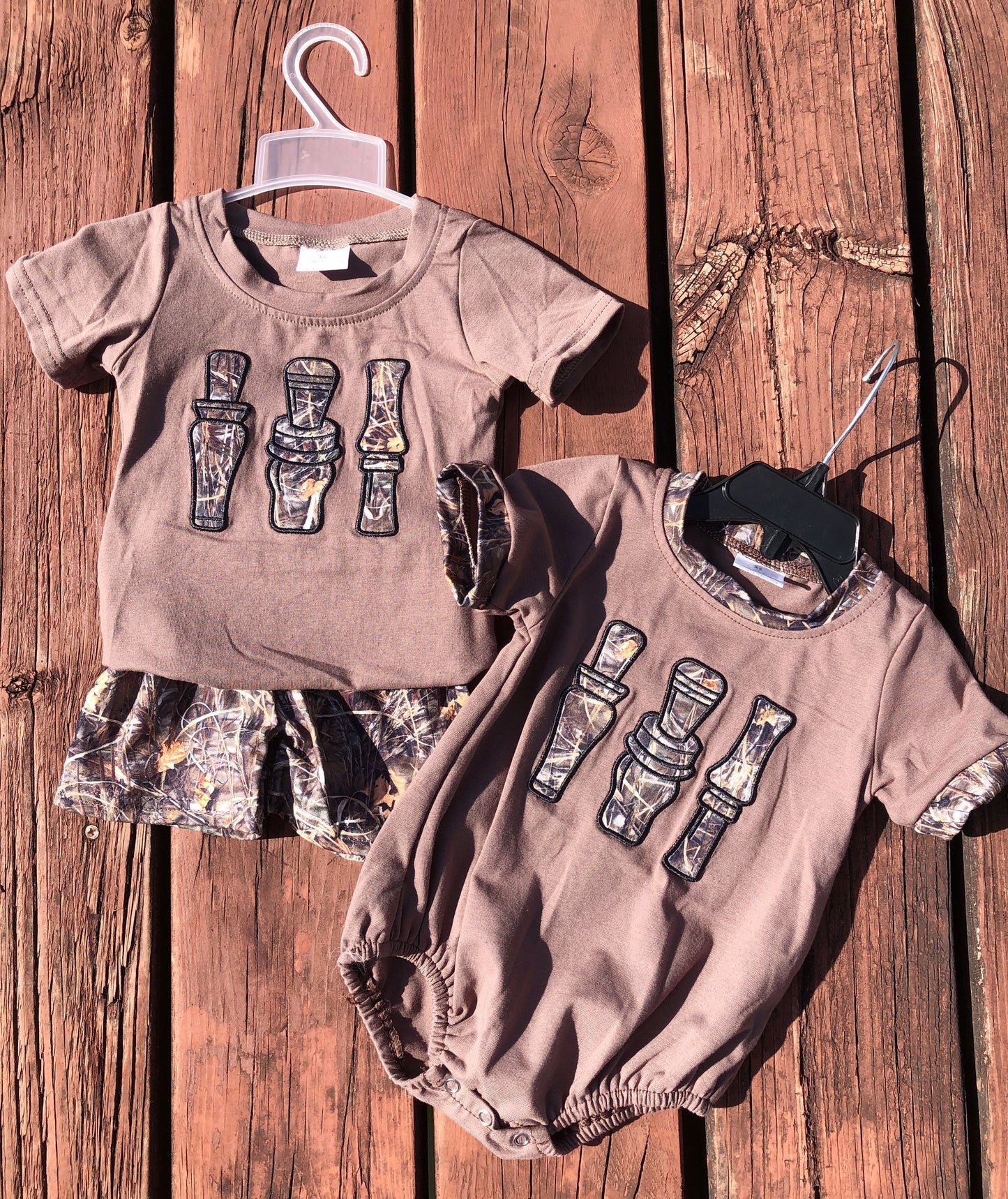 Baby Boys Brother Sibling Embroidery Duck bawl Camo Shorts Set Romper