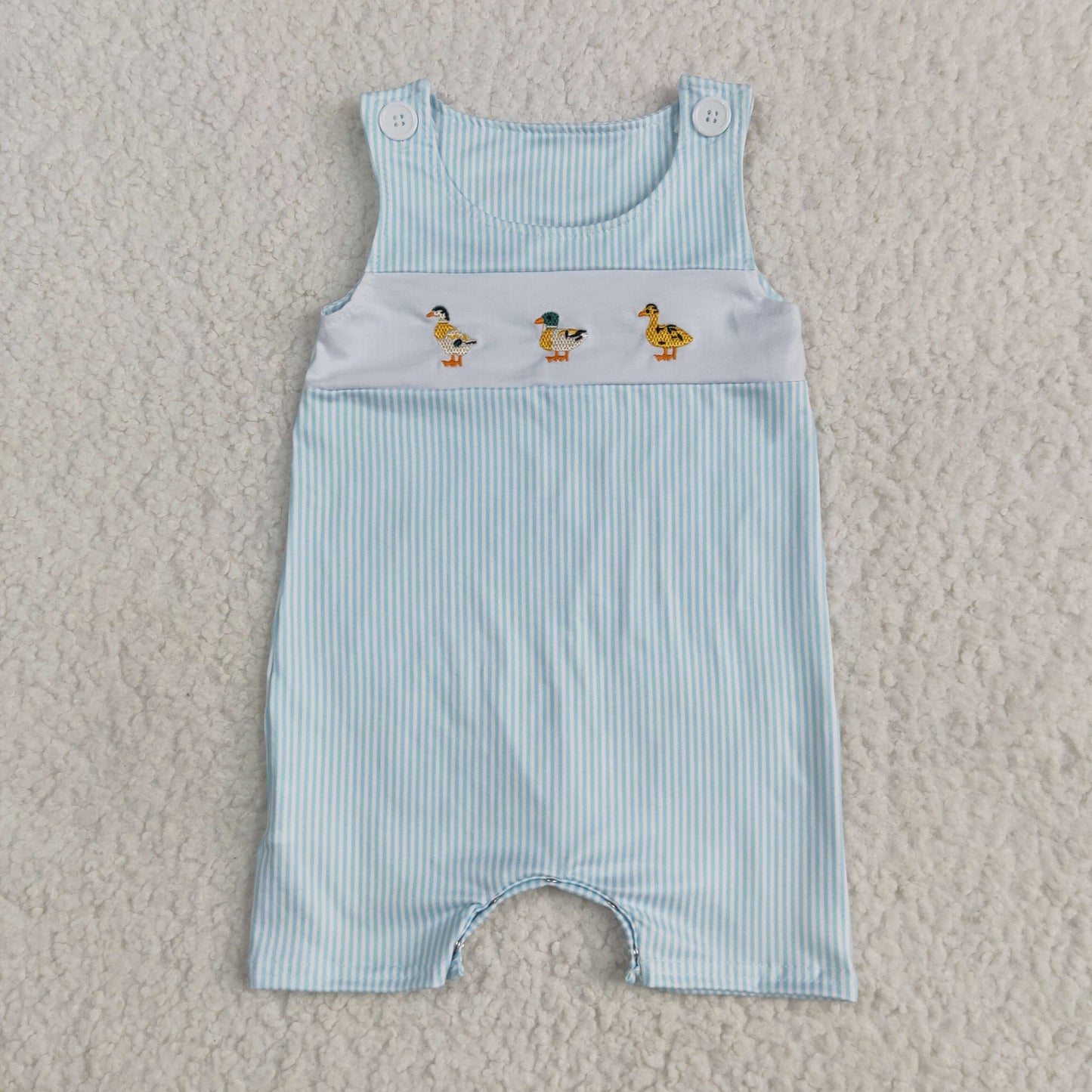 Baby Girls Mallard Duck Blue Striped Sleeveless Romper