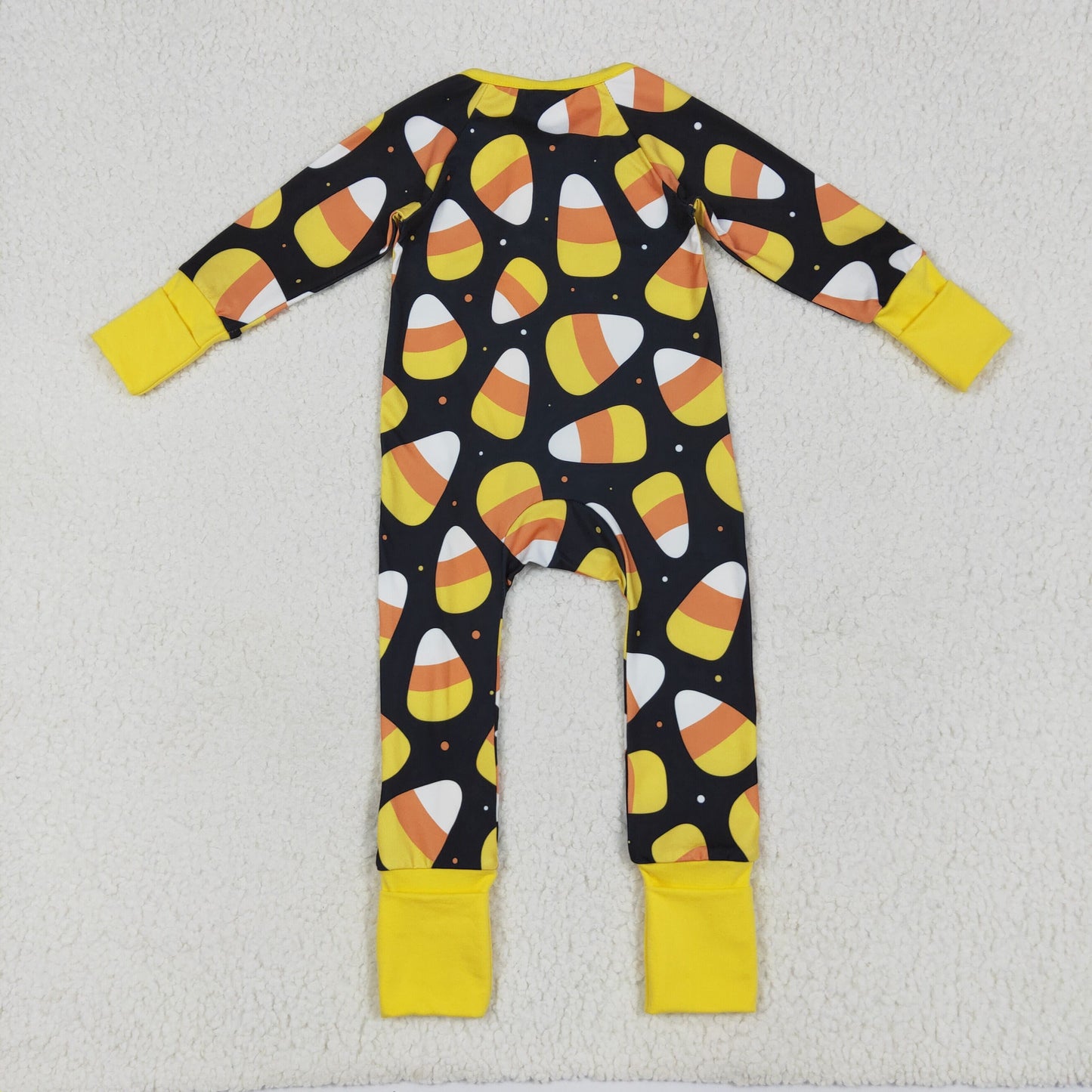 Baby Girls Hallowen Candy Corn Long Sleeve Zipper Romper