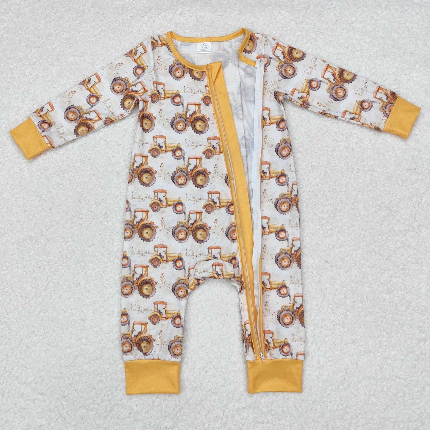 LR1789 Newborn Baby Boys Tractors Zip Romper