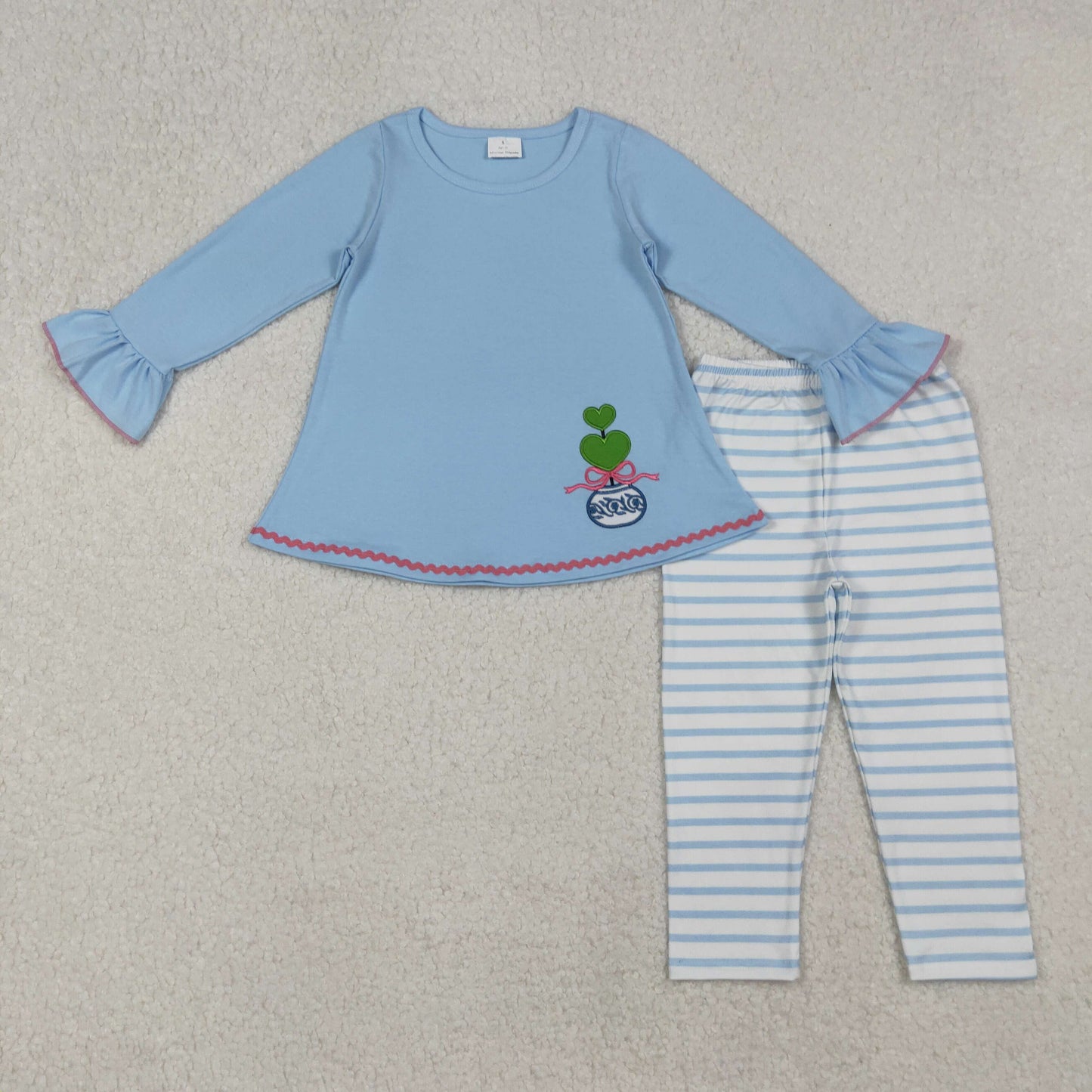 GLP2465 Kids Girls Blue Top Striped Pants Outfit