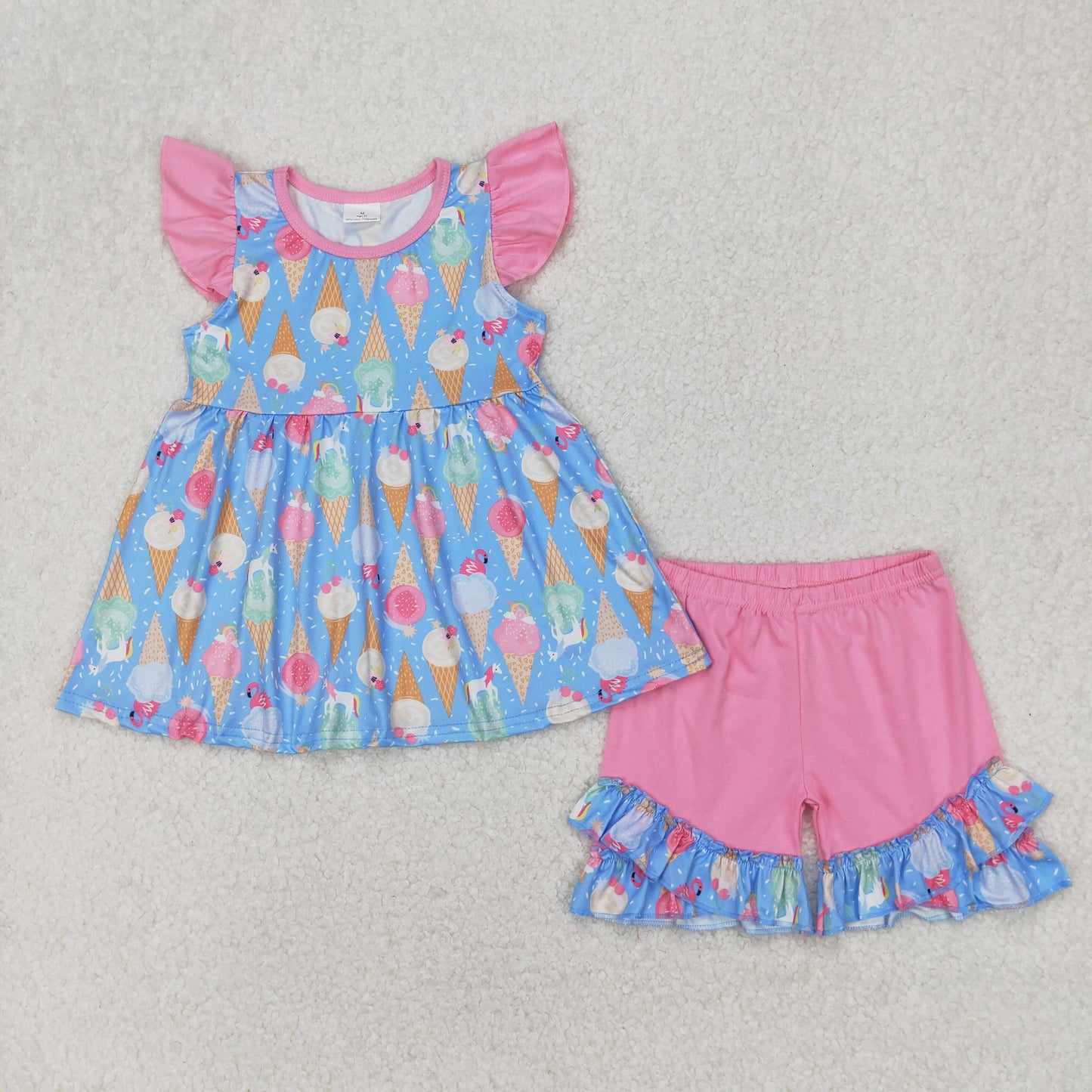 Baby Girls flamingo tunic top ruffle shorts set