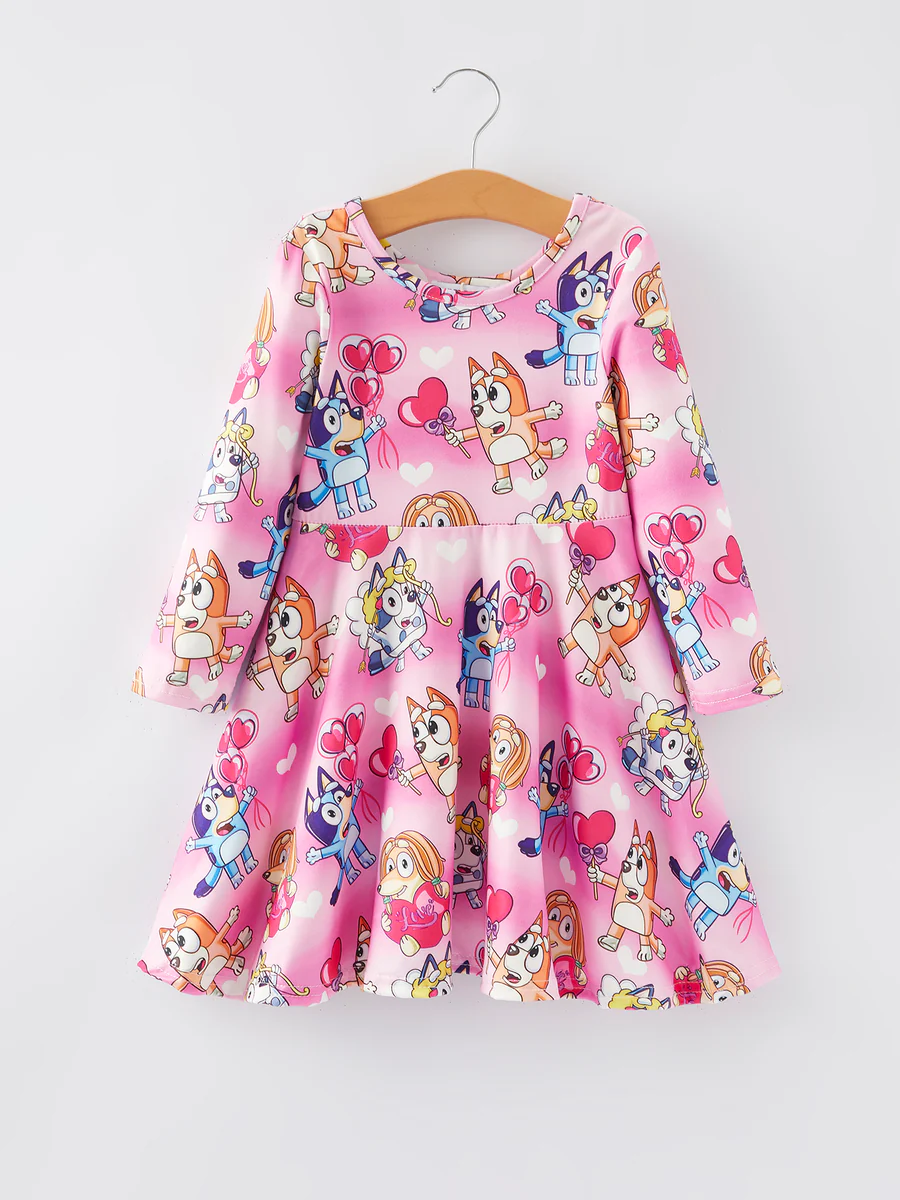 Baby Girls Valentine's Day Cartoon Dog Dress Preorder 5 MOQ