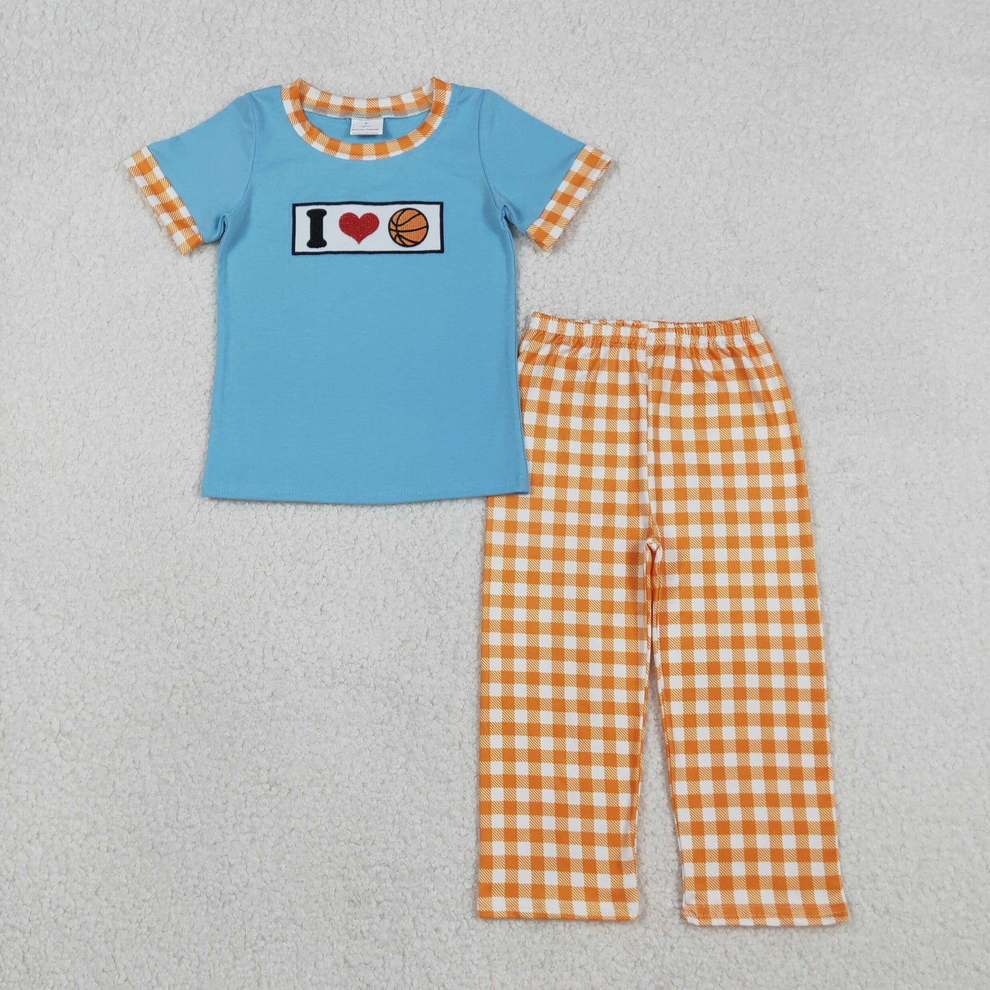 I Love Basketball Top Orange Gingham Pants Set