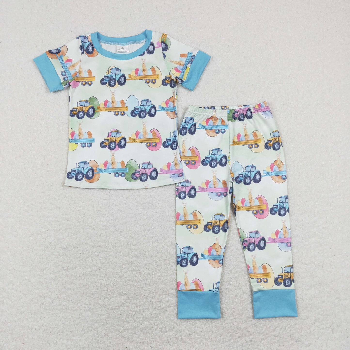 Sibling Baby Boys Blue Short Sleeves Bunny Eggs Easter Pajamas Set Blanket And Rompers