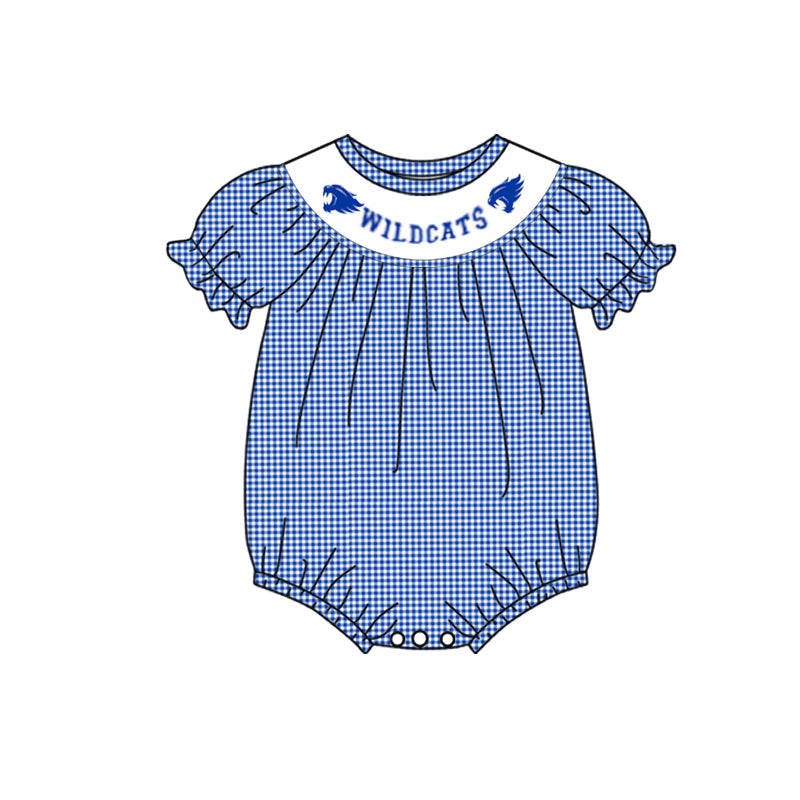 (5MOQ) Football Team Wildcats Blue Gingham Baby Girls Suit Romper Pre-order