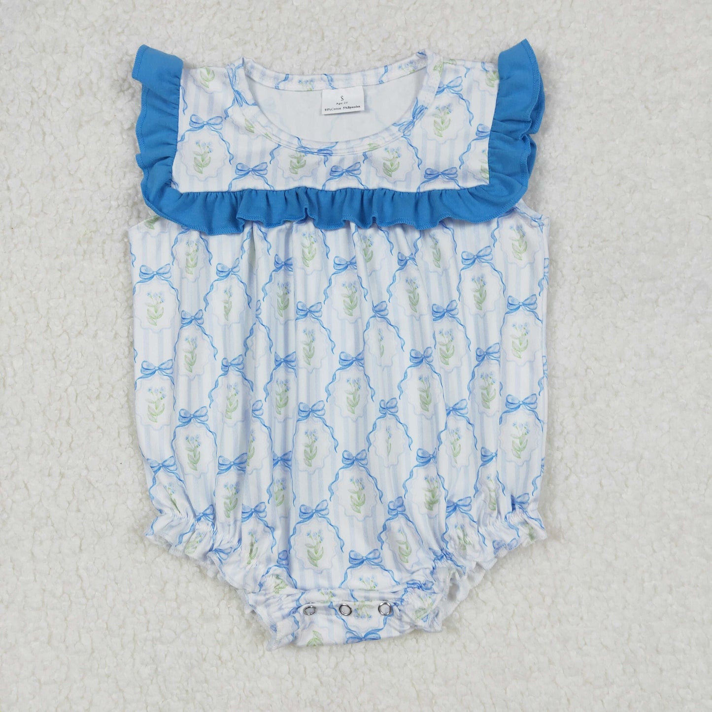Baby Girls Blue Ruffle Sleeveless Bows Plaid Floral Valentines Romper