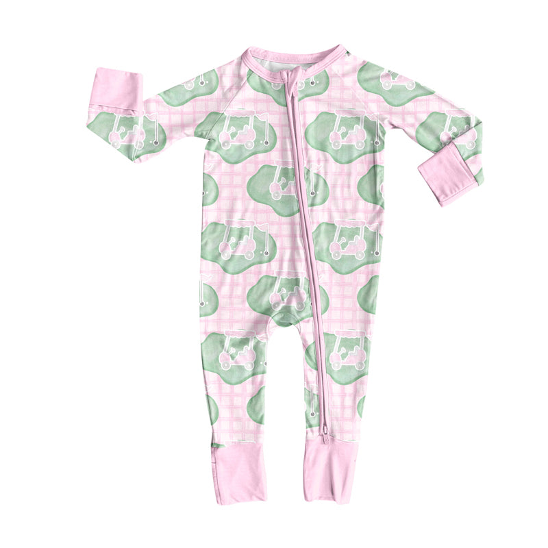 20 MOQ Preorder Baby Girls Golf Pink Long Sleeve Footed Bamboo Romper
