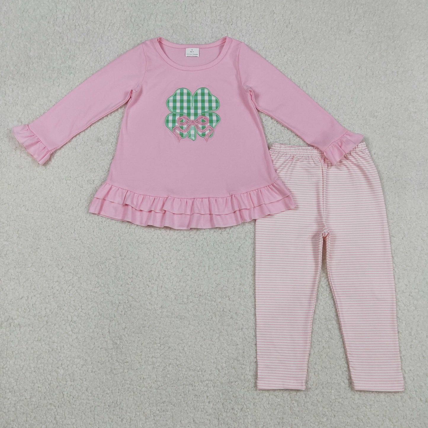 Baby Girls Saint Patrick Day Shamrock Pink Leggings Set