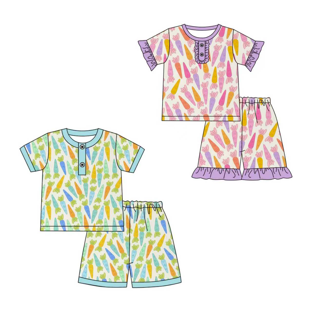 Preorder,5 MOQ Sibling Baby Easter Carrot Shorts Set