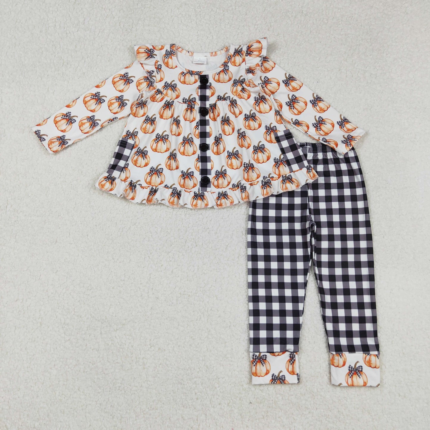 GLP2692 Baby Girls Pumpkin Tunic Top With Gingham Pants Outfit