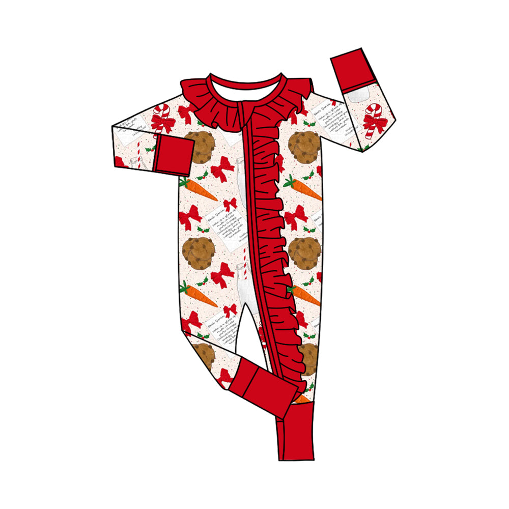 20 MOQ Preorder Baby Girls Christmas Milk Bow Long Sleeve Bamboo Romper