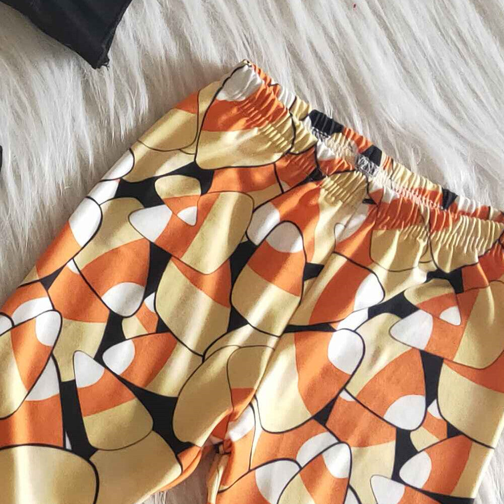 Children Girls Cute Candy corn High-low Tunic Top Bell Bottom Set