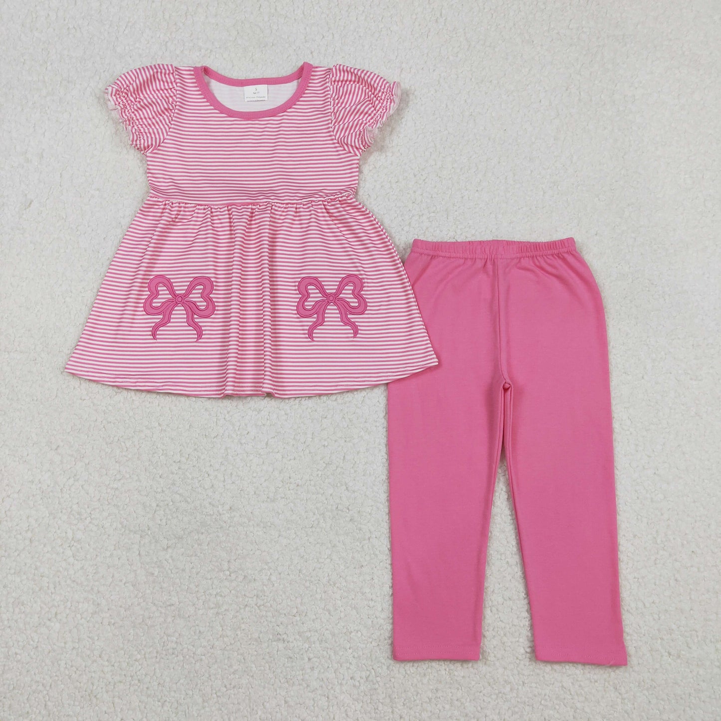 Baby GIrls Bow Pink Striped Top With Pink Leggings Set
