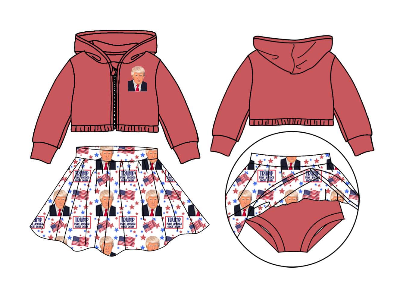 Baby Girls Trump Hoodie Top and Skirt Set Preorder 5 MOQ