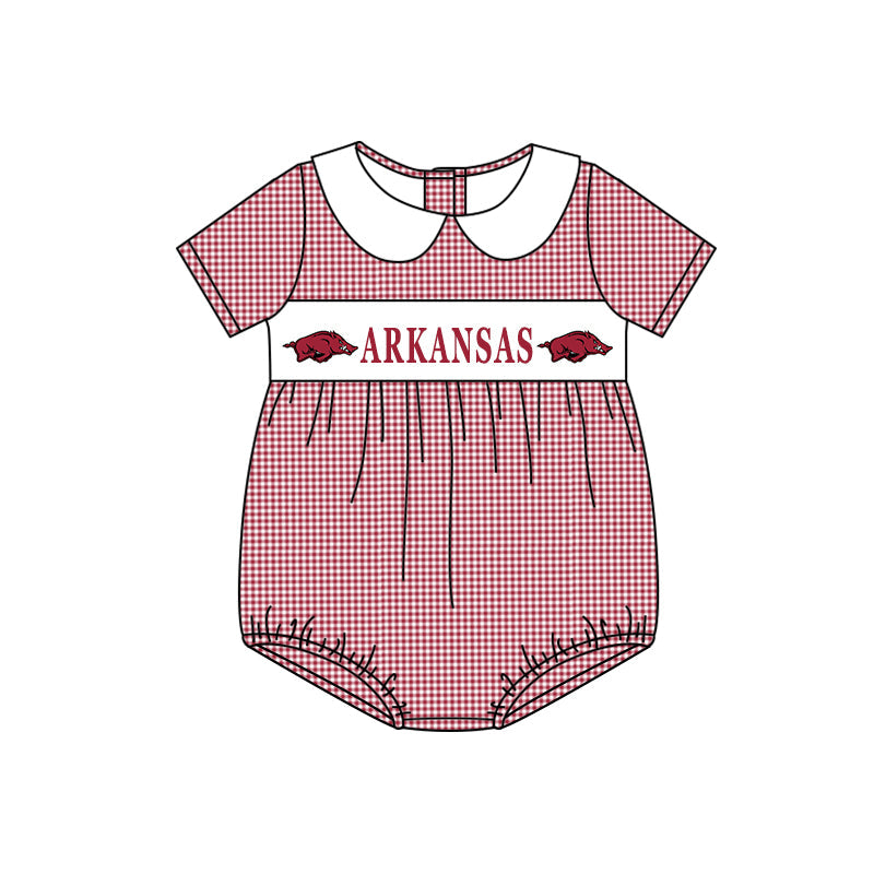 (5MOQ) Football Team Red Gingham Baby Boys Suit Romper Pre-order