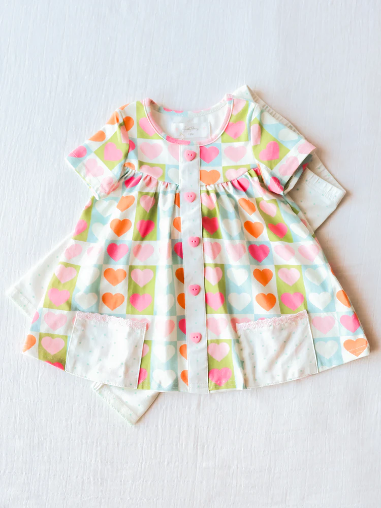 5 MOQ Kids Girls Colorful Heart Tunic Top Matching Leggings Set