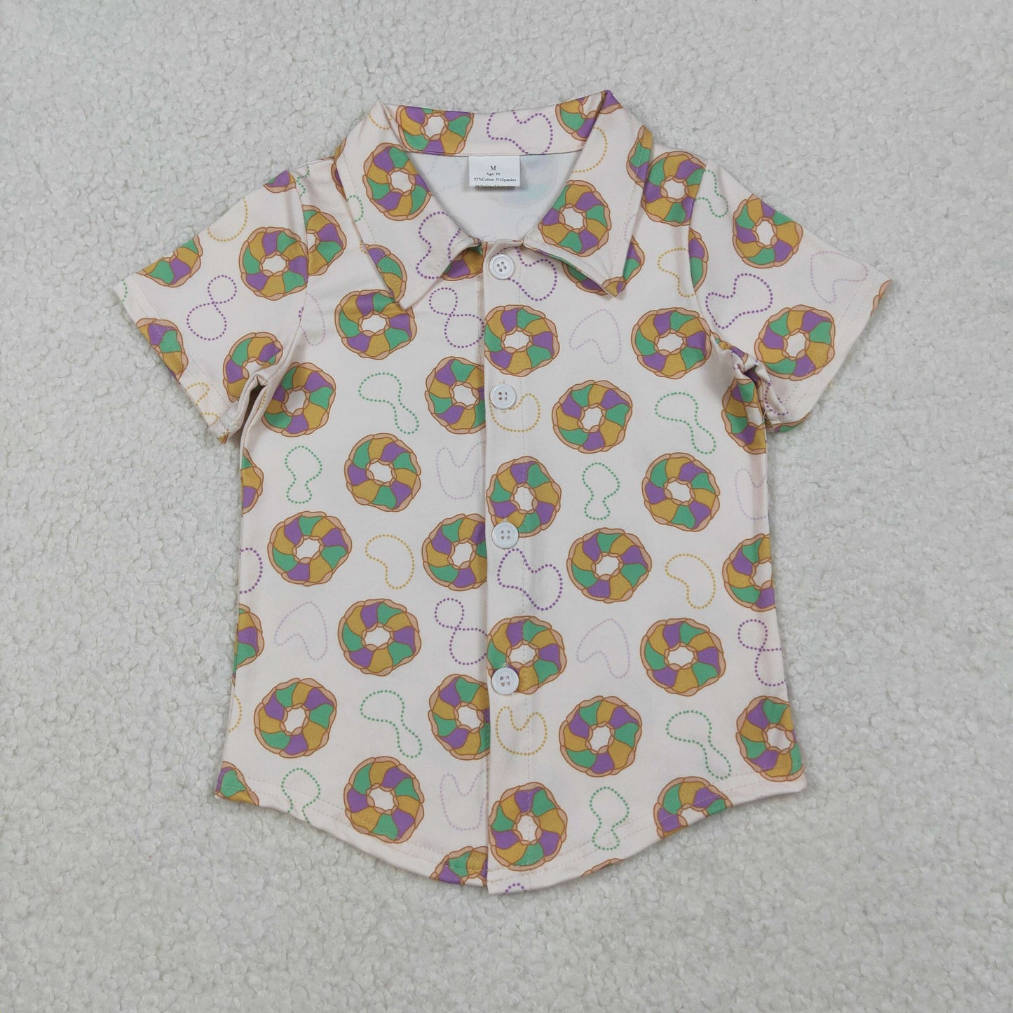 Kids Boys Mrad Gras doughnut Short Sleeve Shirt