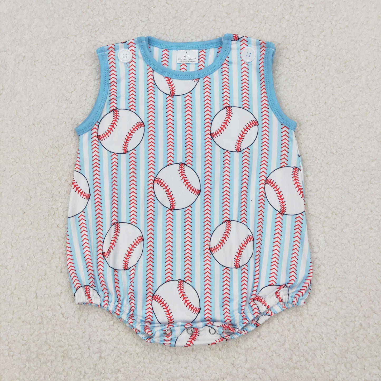 Baby Boys Sleeveless Baseballs Stripe Rompers