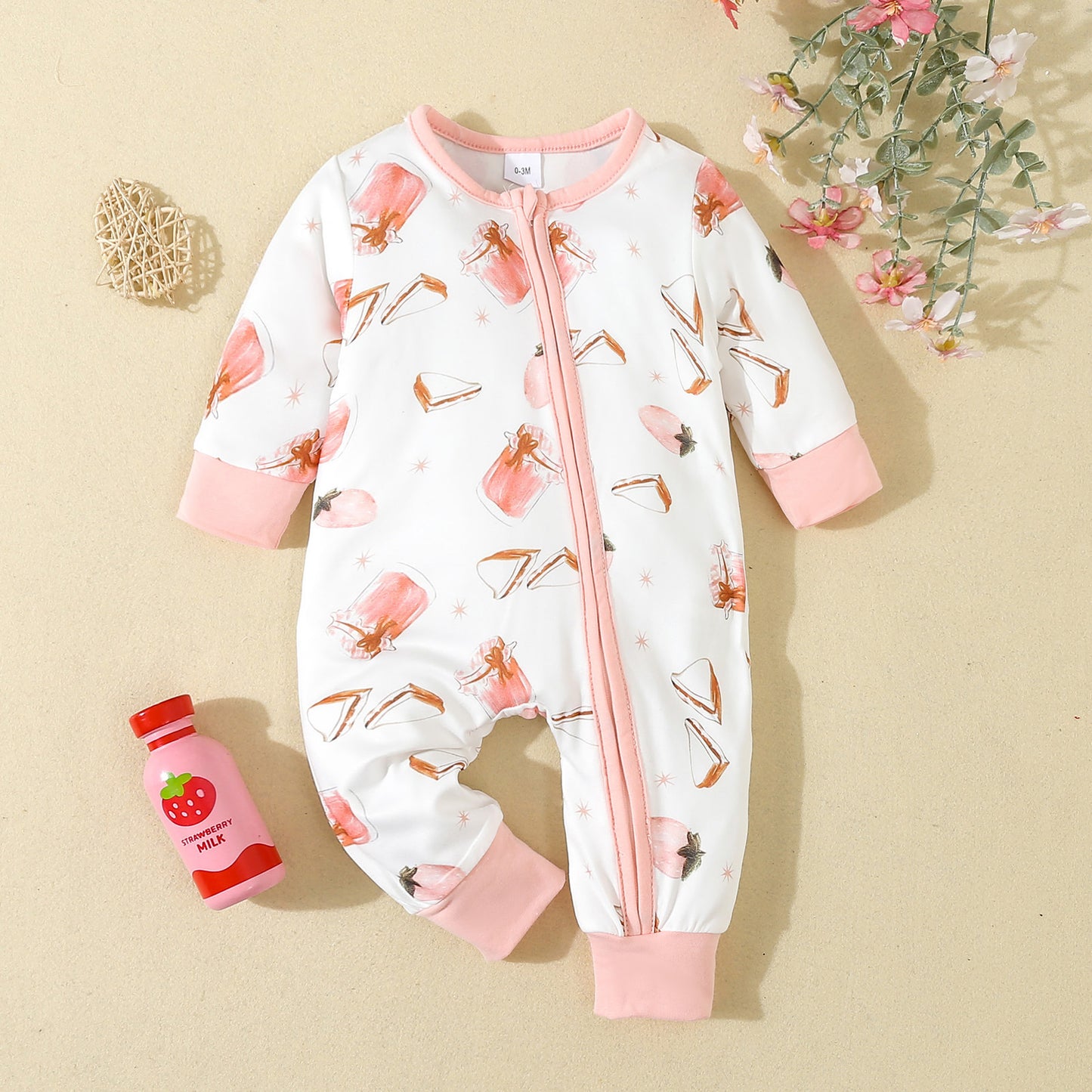 3 MOQ Baby Girls Milk Cake Zip Romper Pre-order