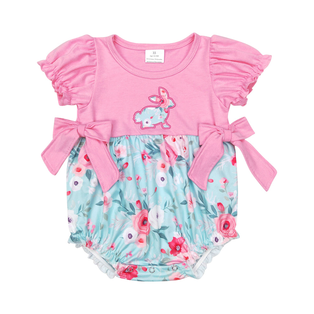 Sibling Girls Sister Easter Embroidery Bunny Floral Set and Romper