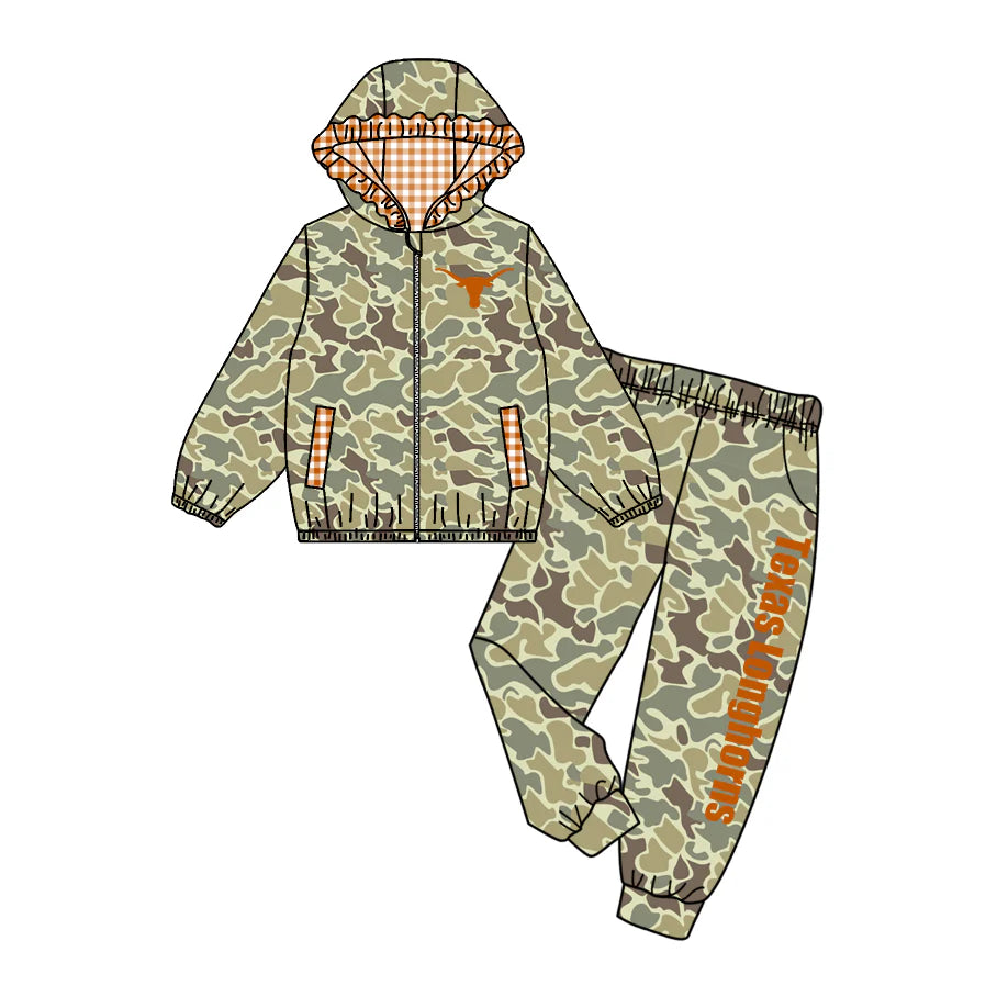 Preorder , 5 MOQ Baby Girls Sport Team Texas camo Jogger Set