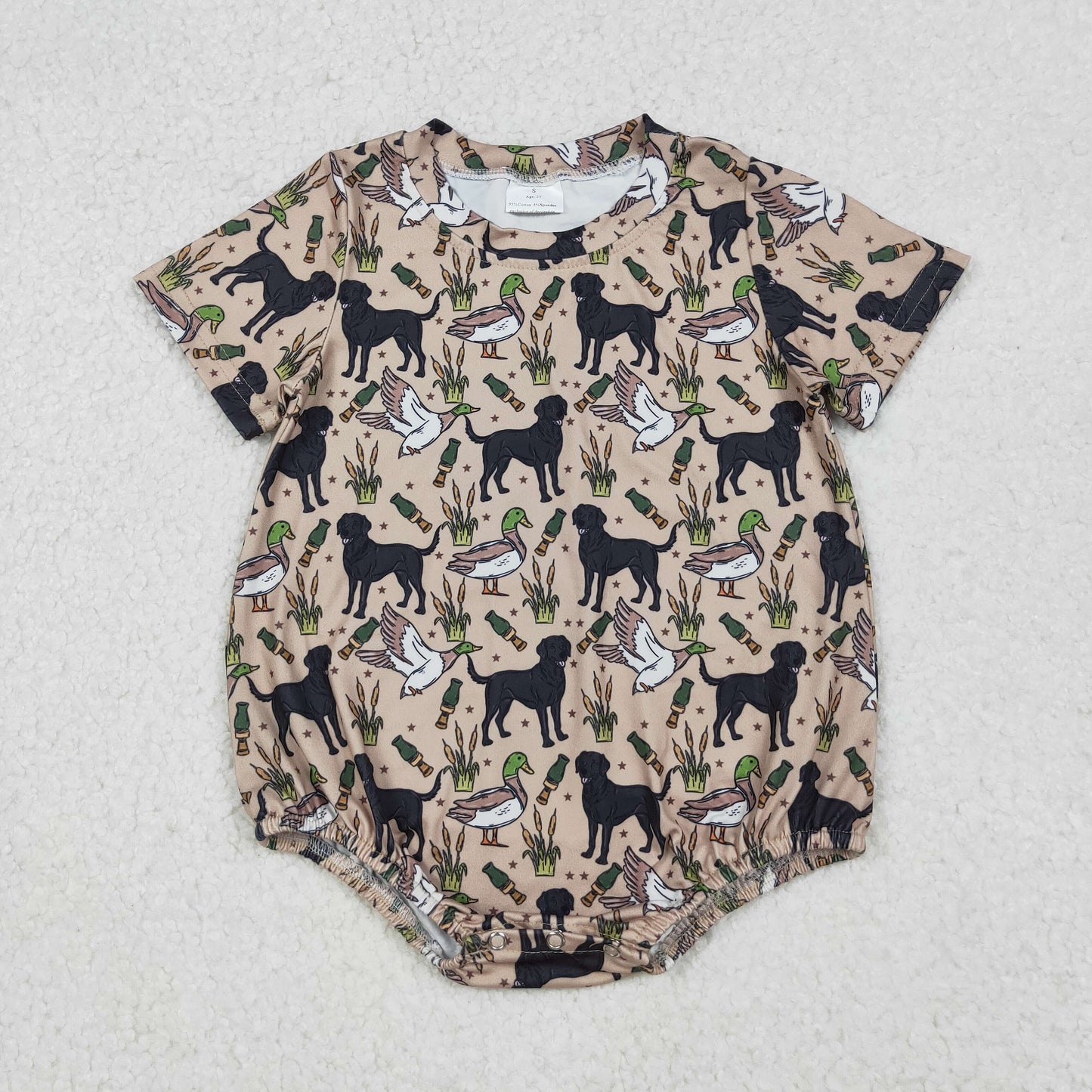 Baby Biys Hunting Hound Duck Short Sleeve Romper