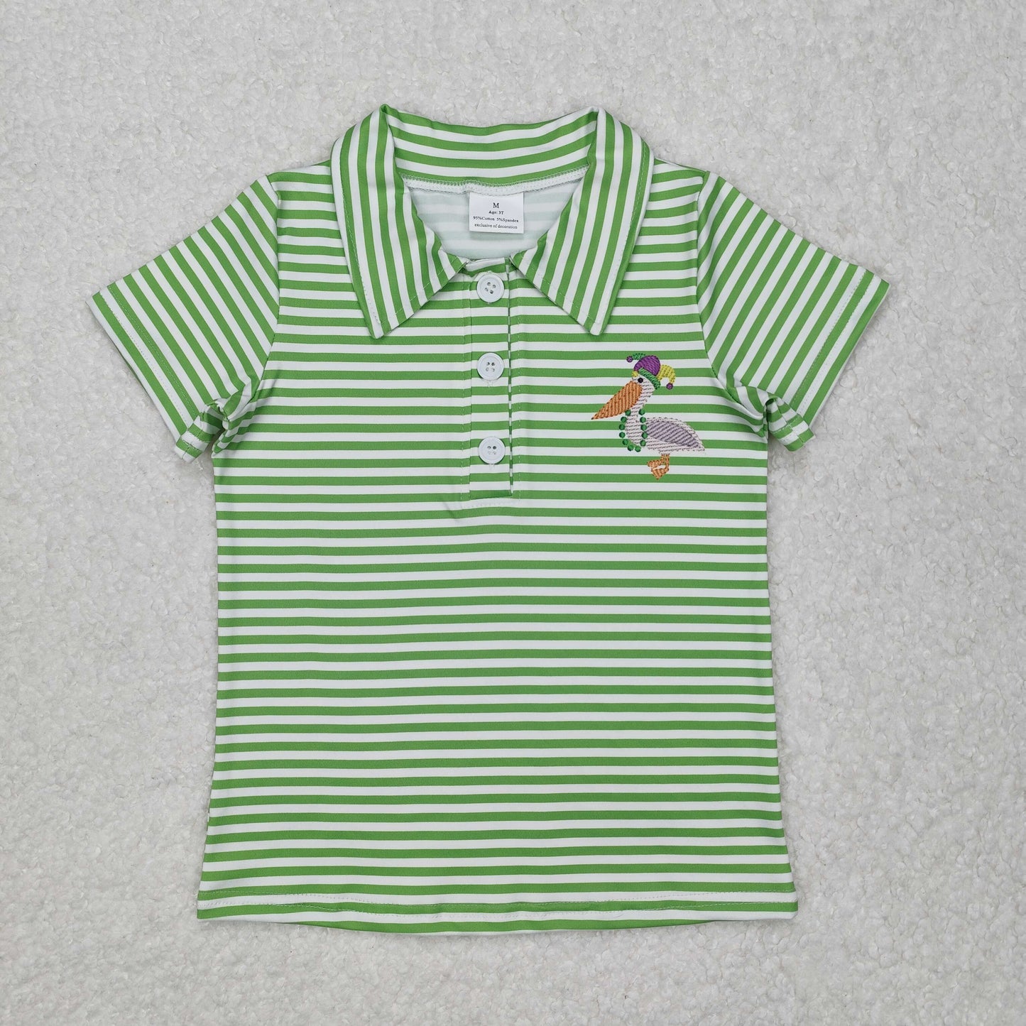 Baby Boys Green Striped Short Sleeves Mardi Gras Polo Shirt Top
