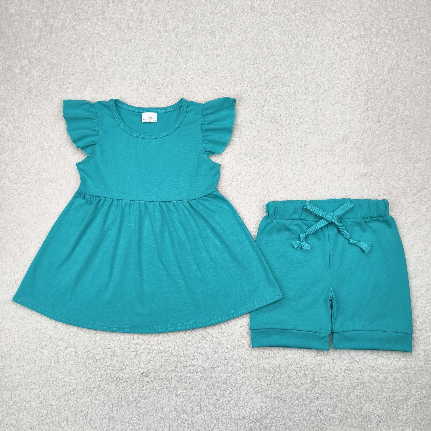 Baby Girls Flutter Sleeves Teal Tunic Shorts Set